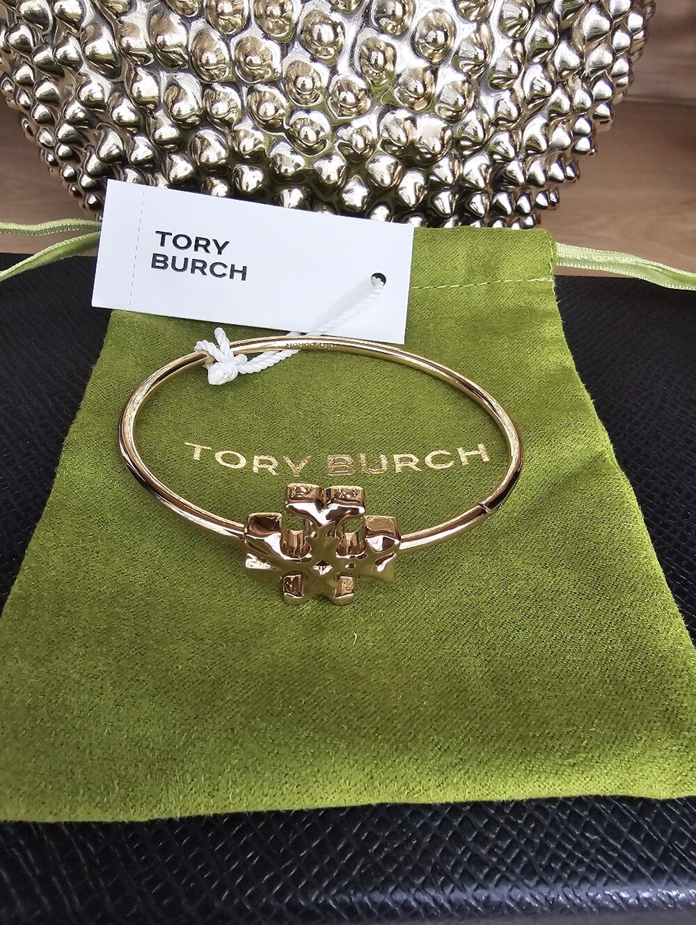 Tory Burch Roxanne Logo Hinged Cuff Bracelet.